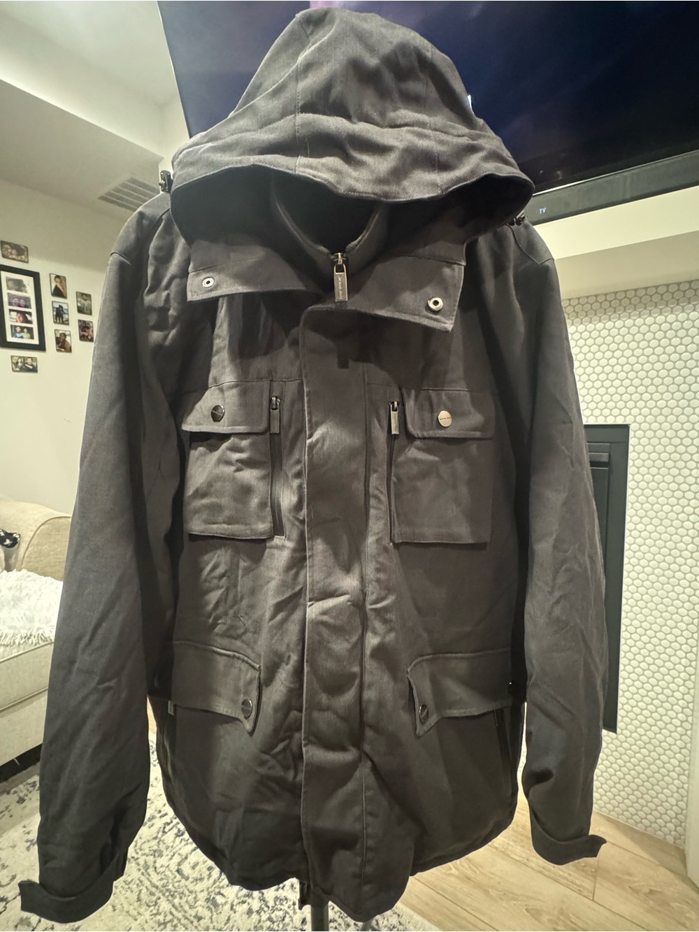 Michael Kors Men's Four-Pocket Field Coat Parka Jacket Hooded Black XL
